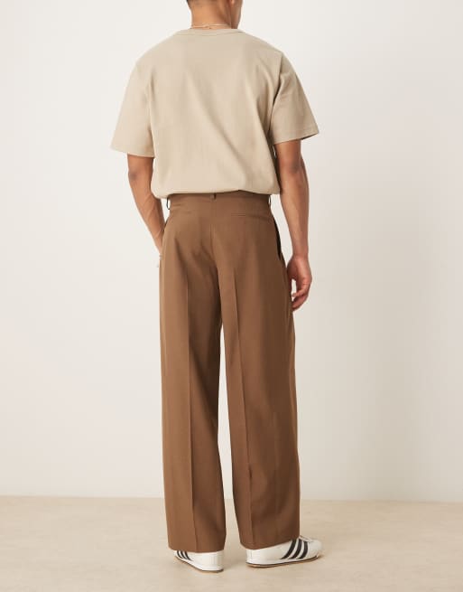 ASOS DESIGN smart loose fit pants with front pleat in brown