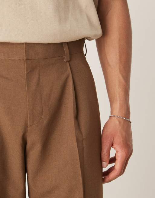ASOS DESIGN smart loose fit pants with front pleat in brown