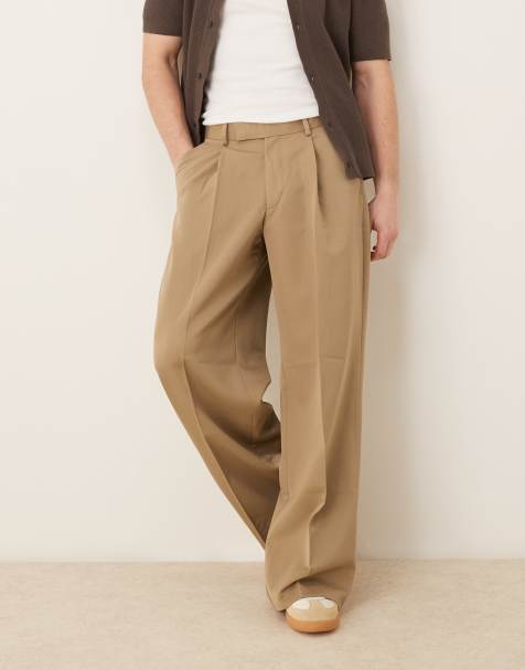 ASOS DESIGN smart loose fit pants with front pleat in camel - view 1