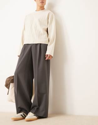 Asos Design Smart Loose Fit Pants With Front Pleat In Gray