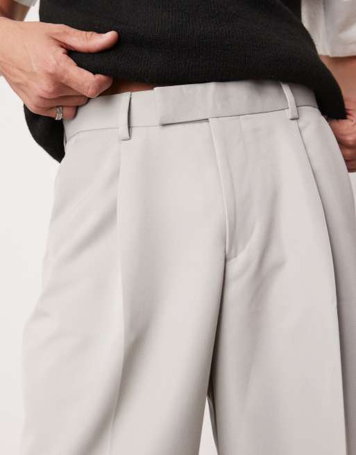 ASOS DESIGN smart loose fit pants with front pleats in light gray