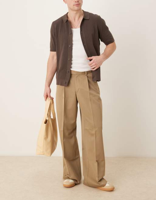 ASOS DESIGN smart loose fit trousers with front pleat in camel