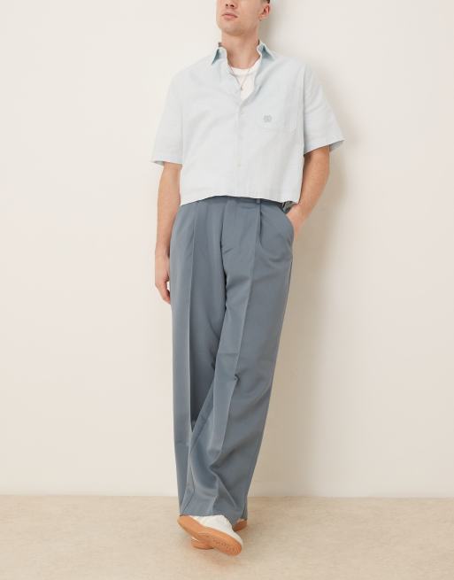 ASOS DESIGN smart loose fit trousers with front pleat in dark blue, 2 of 5