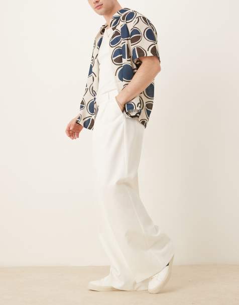 ASOS DESIGN smart loose fit trousers with front pleats in white - view 1
