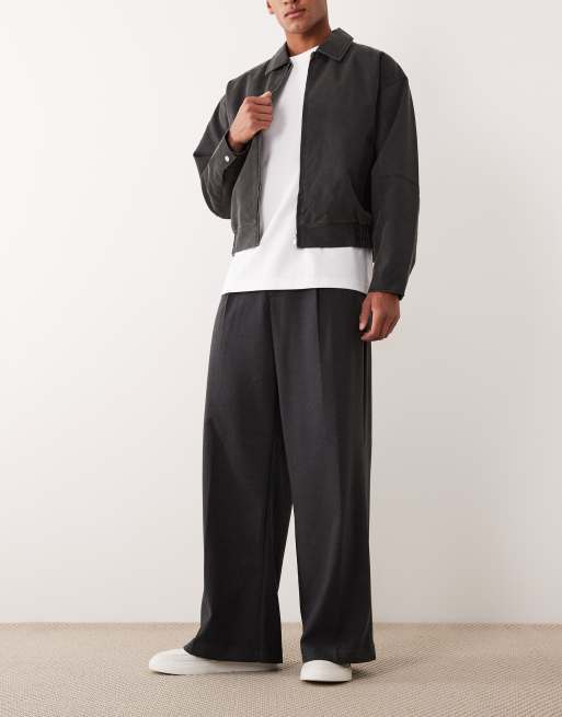 ASOS DESIGN smart loose leg heavyweight pants in black with elastic waist, 2 of 5