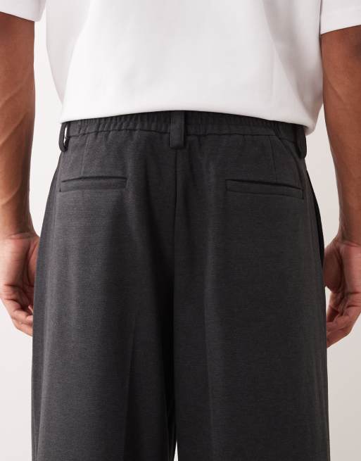 ASOS DESIGN smart loose leg heavyweight pants in black with elastic waist, 4 of 5
