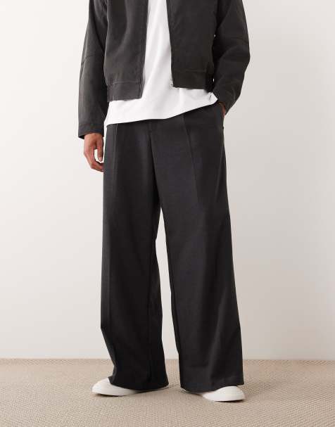 ASOS DESIGN smart loose leg heavyweight trousers in black with elasticated waist