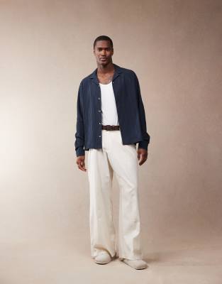 Asos Design Smart Loose Leg Linen Blend Pants With Front Pleat In White