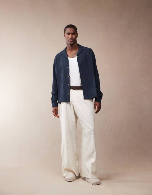 ASOS DESIGN smart loose leg linen blend pants with front pleat in white