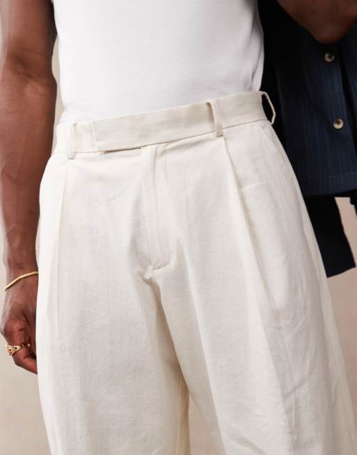 ASOS DESIGN smart loose leg linen blend pants with front pleat in white