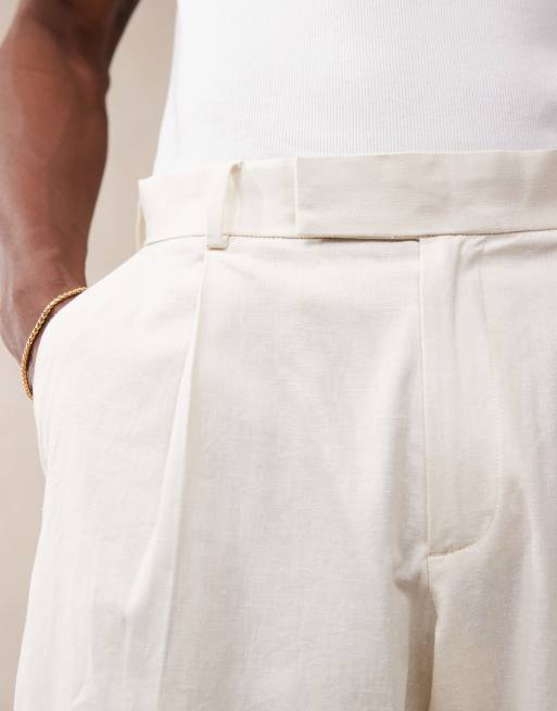 ASOS DESIGN smart loose leg linen blend pants with front pleat in white