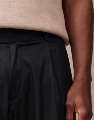 ASOS DESIGN smart loose fit linen blend pants with front pleat in black