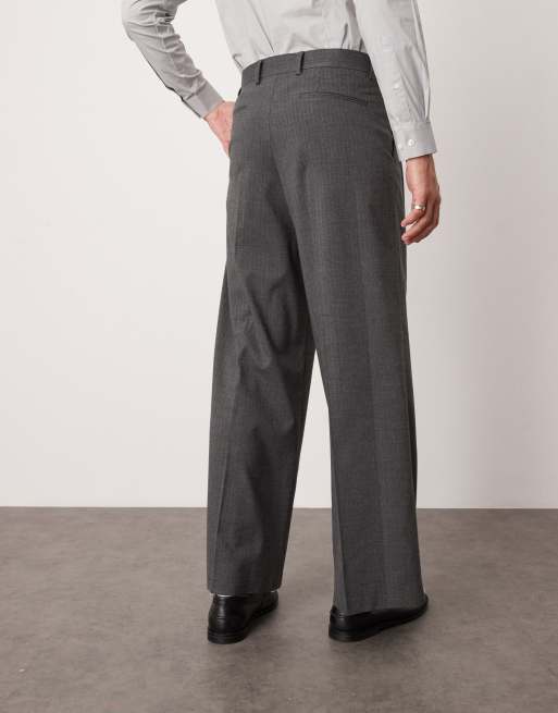 ASOS DESIGN smart loose leg pants in charcoal herringbone | ASOS