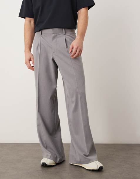ASOS DESIGN smart loose leg pants in gray with front pleat - view 1