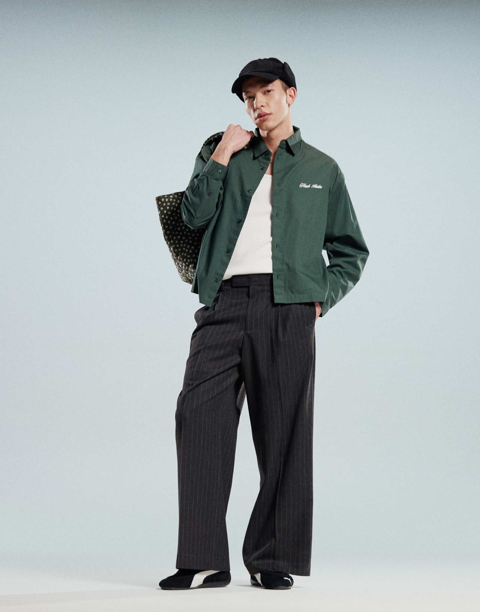 Элегантные свободные брюки ASOS DESIGN в светло-серую текстурированную полоску в тонкую полоску