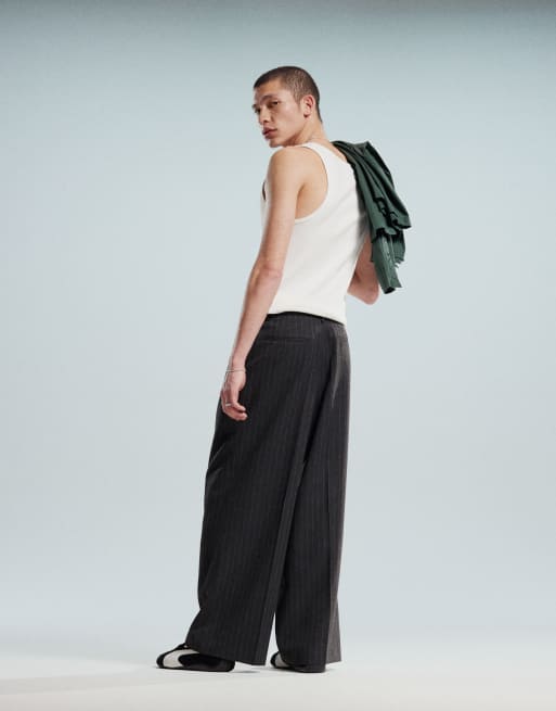 ASOS DESIGN - Pantaloni eleganti ampi grigio chiaro con motivo gessato testurizzato
