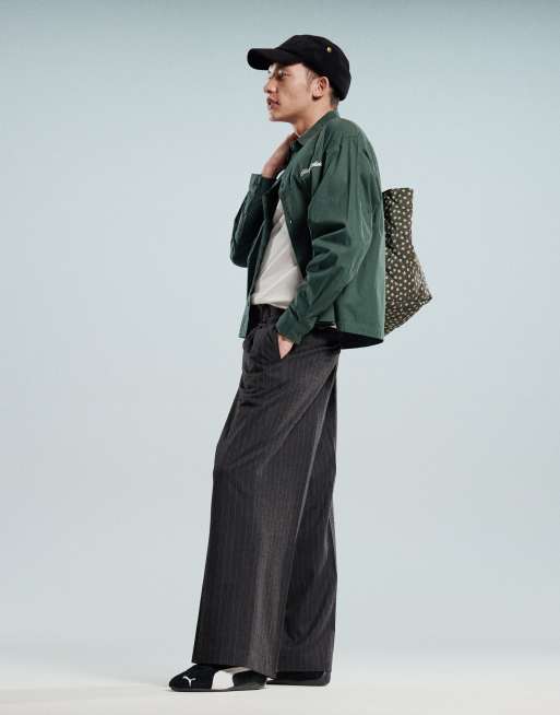 ASOS DESIGN - Pantaloni eleganti ampi grigio chiaro con motivo gessato testurizzato