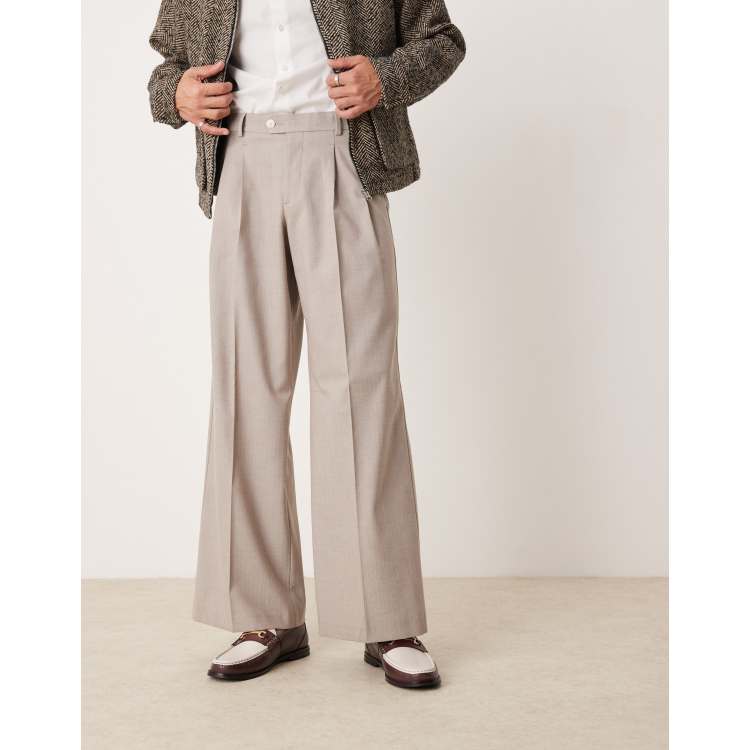 【MODERNIF】Romin herringbone banding wide pants Grey Herringbone Wide Leg Trousers – Ro&Zo