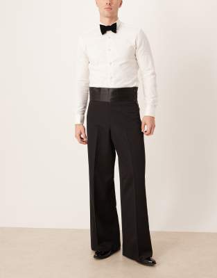 ASOS DESIGN smart loose leg pants with cummerbund waist in black