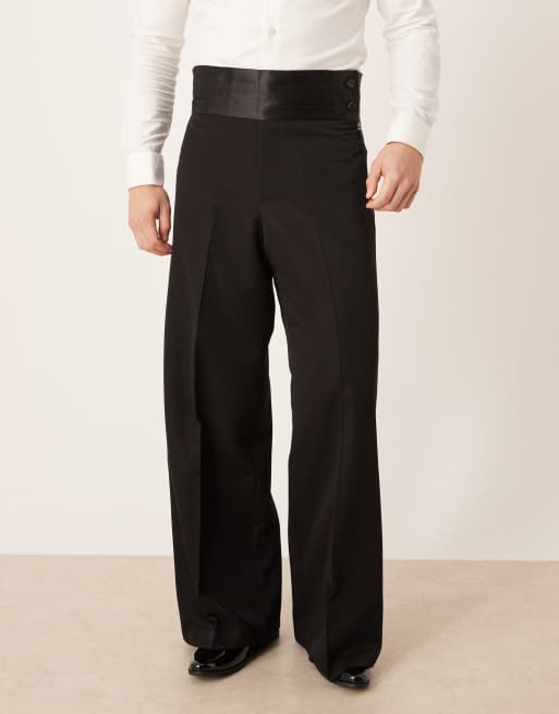 ASOS DESIGN smart loose leg pants with cummerbund waist in black