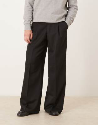 ASOS DESIGN smart loose leg pants with front pleats in black