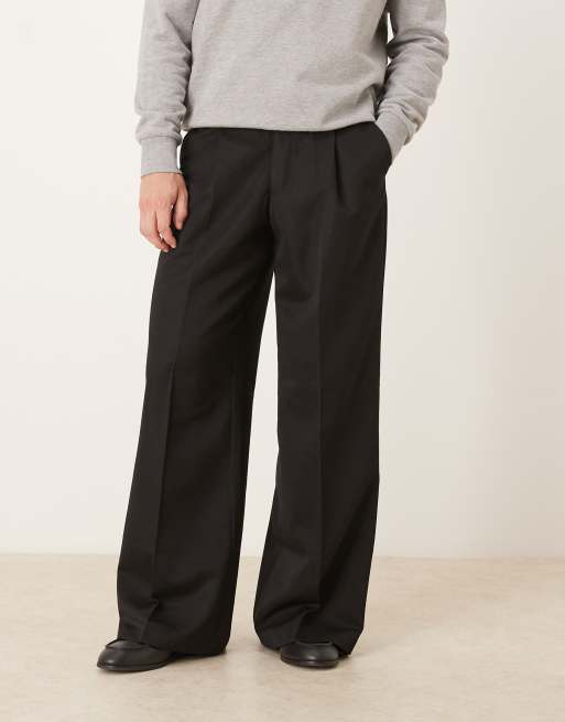 ASOS DESIGN smart loose leg pants with front pleats in black