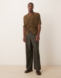 [ASOS DESIGN] ASOS DESIGN smart loose leg pants with front pleats in charcoal brushed fabric-Grey W40 L30 CHARCOAL