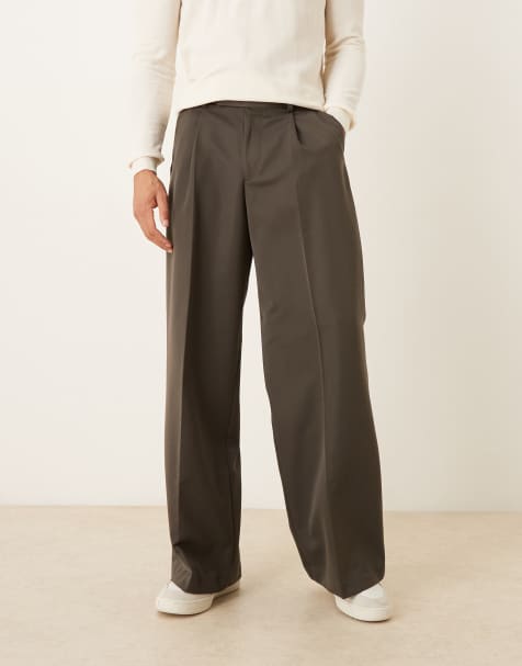 ASOS DESIGN smart loose leg pants with inverted front pleat in gray - view 1