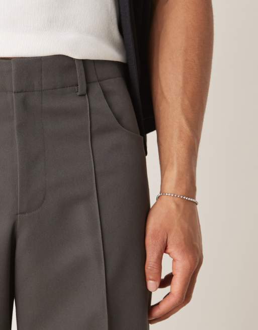 ASOS DESIGN smart loose leg pants with pintucks in charcoal