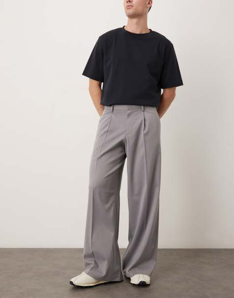 ASOS DESIGN smart loose leg trousers in grey with front pleat - view 1