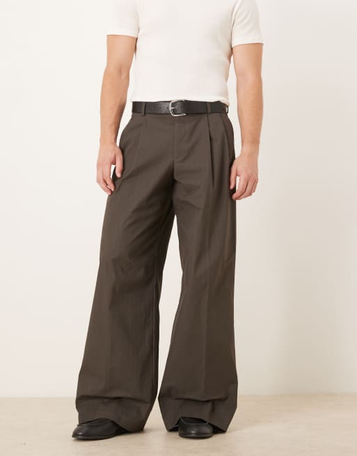 ASOS DESIGN smart loose leg trousers in heavy cotton brown