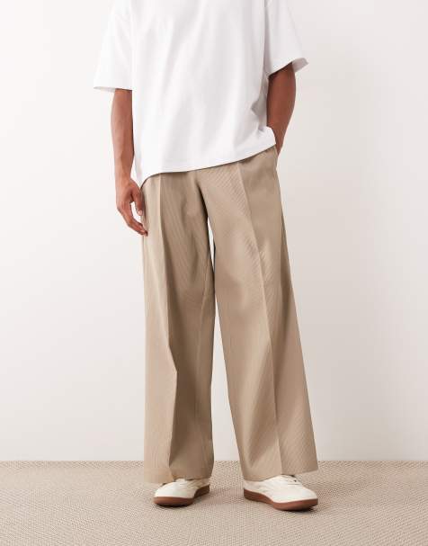 ASOS DESIGN smart loose leg trousers in stone rib texture - view 1