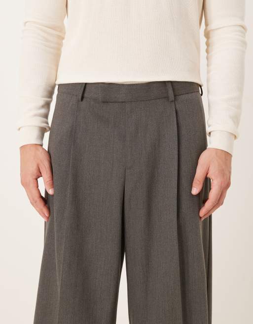 ASOS DESIGN smart loose leg trousers with front pleat in grey twill, 4 of 5