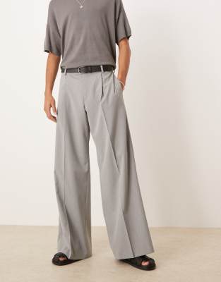 asos ASOS DESIGN smart loose leg trousers with front pleat in grey
