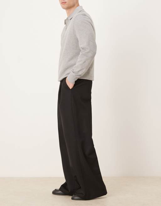 ASOS DESIGN smart loose leg pants with front pleats in black