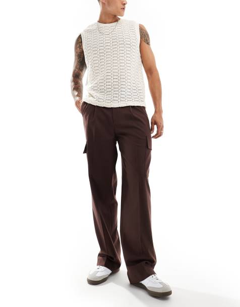 ASOS DESIGN smart low-rise waistband cargo pants in brown - view 1