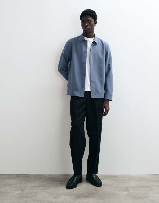ASOS DESIGN smart overshirt with concealed placket in slate blue, 2 of 5