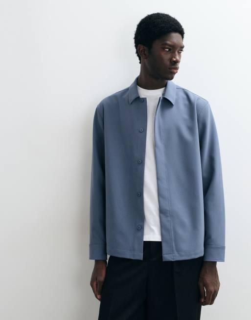 ASOS DESIGN smart overshirt with concealed placket in slate blue, 4 of 5