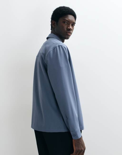 ASOS DESIGN smart overshirt with concealed placket in slate blue, 5 of 5