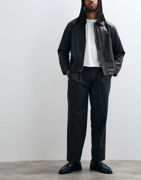 ASOS DESIGN smart oversized avsmalnande flanellbyxor i charcoal med elastisk midja - view 1