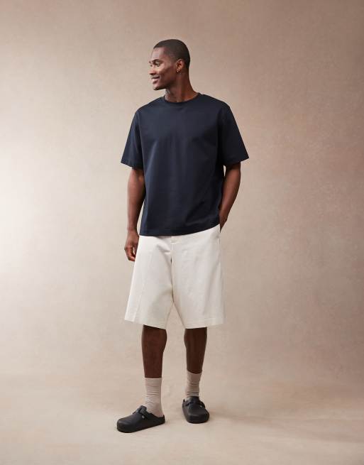 ASOS DESIGN smart oversized longline linen blend shorts in ecru