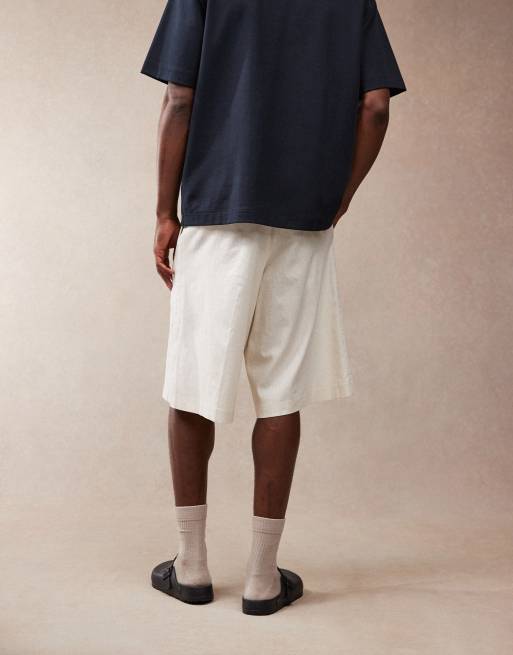 ASOS DESIGN smart oversized longline linen blend shorts in ecru