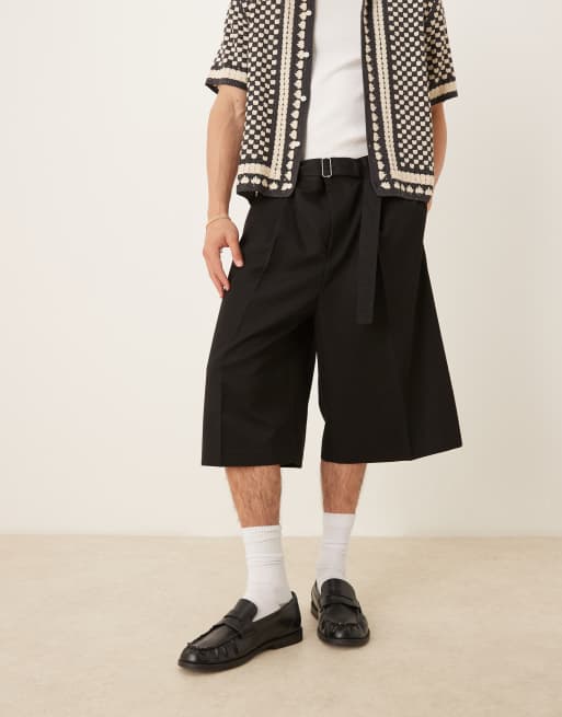 ASOS DESIGN oversized dressy bermuda shorts with front pleats in black