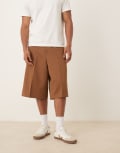[ASOS DESIGN] ASOS DESIGN smart oversized bermuda shorts in brown with elasticated waist (part of a set) S BROWN