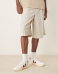 [ASOS DESIGN] ASOS DESIGN smart oversized bermuda shorts with cream texture-White W28 CREAM