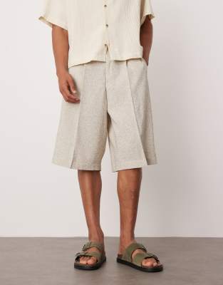 Asos Design Smart Oversized Bermuda Shorts With Cream Texture-white