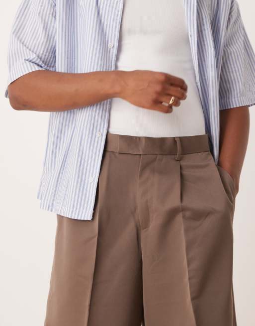 ASOS DESIGN oversized dressy bermuda shorts with front pleats in brown