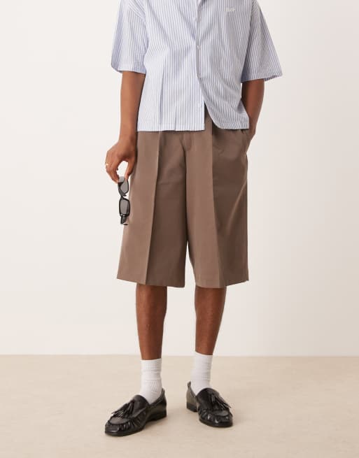 ASOS DESIGN oversized dressy bermuda shorts with front pleats in brown