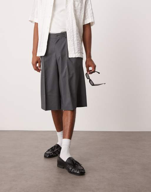 ASOS DESIGN smart oversized bermuda shorts with front pleat in charcoal pinstripe