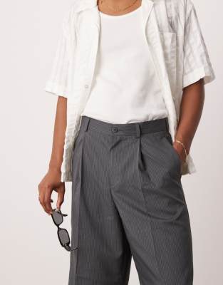 ASOS DESIGN smart oversized bermuda shorts with front pleat in charcoal pinstripe